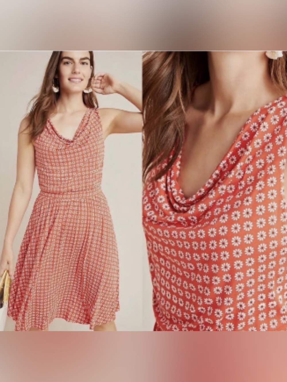 Maeve by Anthropologie Daisy Cowl Neck Midi Dress | Coral Red | Large